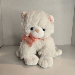 Ty Classic Destiny White Persian Cat Plush 9" Pink Bow Stuffed Animal 2005